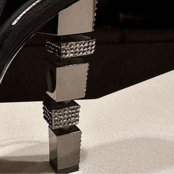 Vintage Baldinini Black and Chrome Crystal Embellished Statement Heels sz 37 - Picture 12 of 17